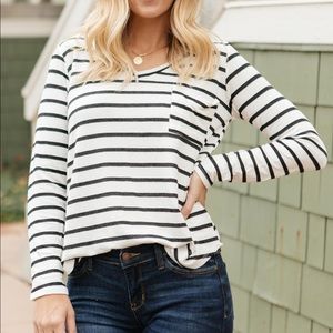 Basically Striped Long Sleeve Top in Ivory and Black - Size XS